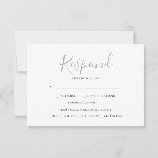 RSVP Cards For Wedding Sage Green Karte (Vorderseite)