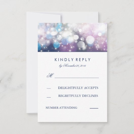 RSVP Cards für String Lights Navy Wedding Karte (Vorderseite)