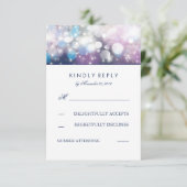 RSVP Cards für String Lights Navy Wedding Karte (Stehend Vorderseite)