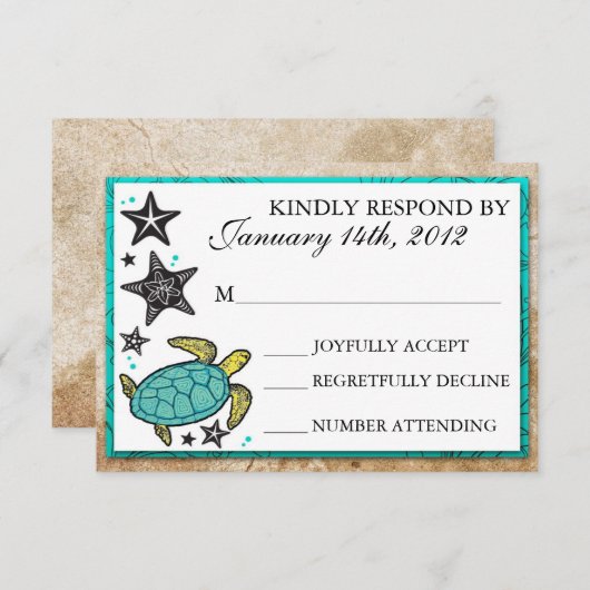 RSVP Cards für Whimsical Beach Hochzeit in Urlaubs (Vorne/Hinten)
