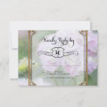 RSVP Cards Monet Style Gold Frame Hydrangea Blume<br><div class="desc">Ein eleganter Jugendstil-Scrollrahmen in den Imitaten Vintage patinische Sets aus dem modernen typografischen Stil. UAWG-Antwortkarten, die an die Braut zurückgeschickt werden, die mehrere Antwortmöglichkeiten umfasst. Sie können bei Bedarf Menüselektionen hinzufügen. Teil eines korrespondierenden Hochzeitseinladungskollektions-Set mit kompletten Produkten für Hochzeiten, Brautpartys, Proben und Hochzeitsfeiern. Handgemalt einzigartig, elegant, Monet inspiriert impressionistischen Stil...</div>