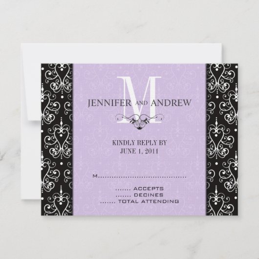 RSVP Cards Monogram Kronier Lila (Vorderseite)