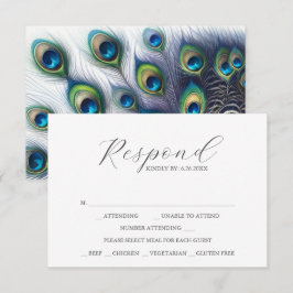 RSVP Cards with Meal Choice Peacock Feathers Karte