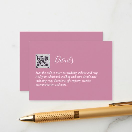 RSVP-Daten zum Hochzeitsehen mit QR-CODE - JEDE FA Begleitkarte (Vorderseite/Rückseite Beispiel)