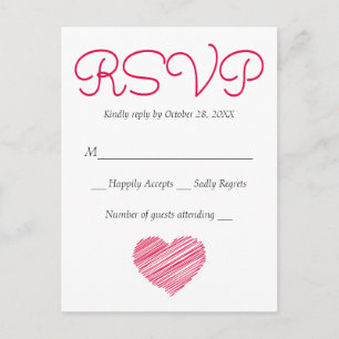 RSVP Doodle Herz Rosa Rot Party Hochzeit (Ohne Ess Einladungspostkarte