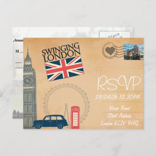 RSVP Einladung für Hochzeitsszenarien in London mi (Vorne/Hinten)