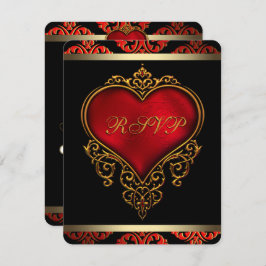 RSVP Einladung für Red Black and Gold Wedding