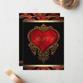 RSVP Einladung für Red Black and Gold Wedding (Vorderseite/Rückseite Beispiel)