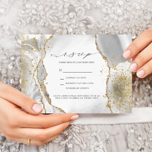 RSVP-Einladung zur Hochzeitsfeier in Weiß, Gold un Einladung