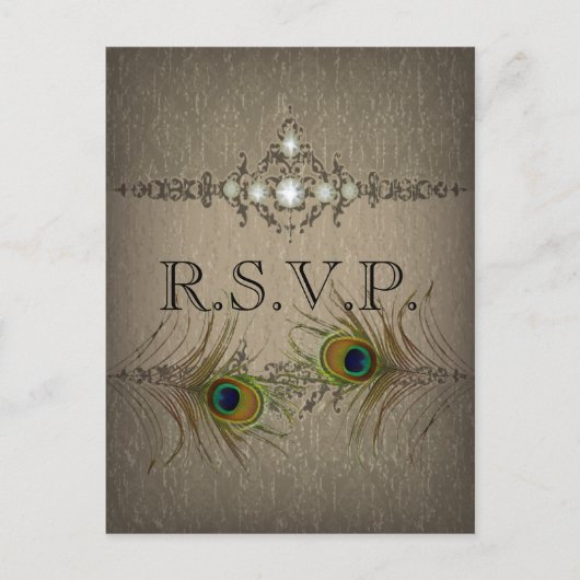RSVP Einladung zur Vintagen Pfauenhochzeit (Vorderseite)