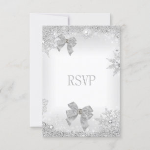 RSVP Elegante Hochzeit Glitter Silber Weiße Schlei Karte