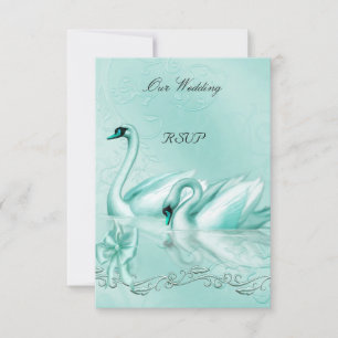 RSVP Elegante Hochzeit Teal Blau Aqua Schwäne Herz Einladung
