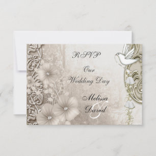RSVP Elegante Vintage-Hochzeit Sepia Weiße Taube Karte