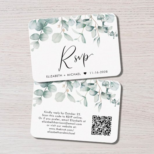 RSVP Eucalyptus Watercolor QR Code Wedding Begleitkarte