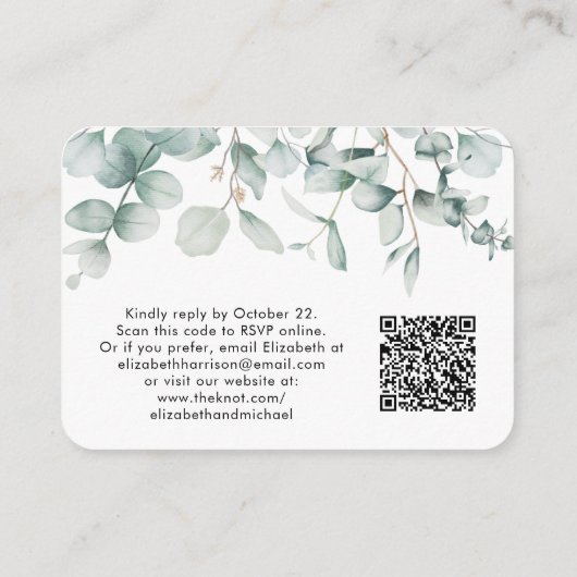 RSVP Eucalyptus Watercolor QR Code Wedding Begleitkarte (Rückseite)