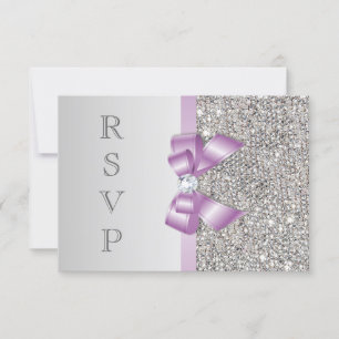 RSVP Falsche Silbernen Pailletten Flieder Schleife Karte