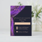 RSVP für arabische Nächte Lila & Gold Wedding Karte (Stehend Vorderseite)