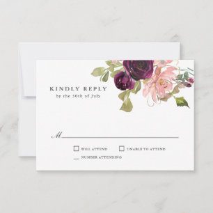 RSVP für Burgund und Rosa Hochzeit Karte