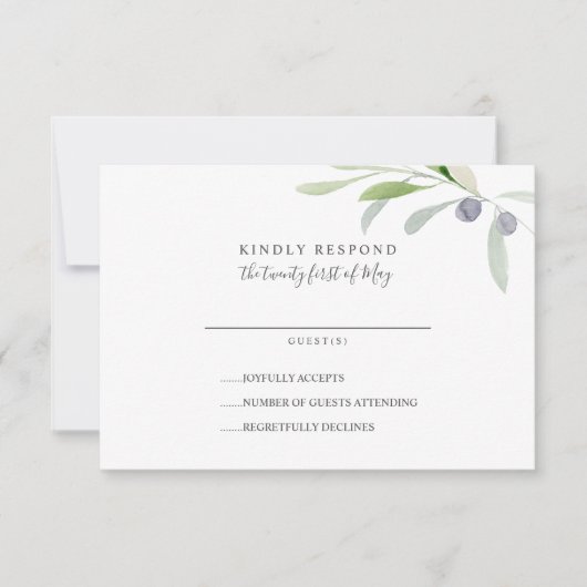 RSVP für die Hochzeit von Olive und Blätter Karte (Vorderseite)
