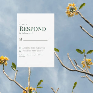 RSVP für einfache grüne und weiße Hochzeit