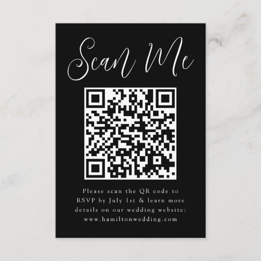 RSVP für einfache RSVP-Hochzeitsskripte in Schwarz Begleitkarte (Vorderseite)