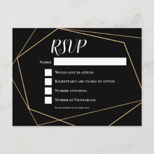 RSVP für elegante Schwarz-Gold-Geometrie Postkarte