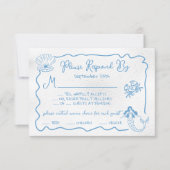 RSVP für handgezeichnete Hochzeiten an der Küste Einladung (Vorderseite)