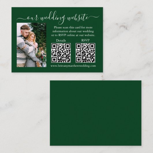 RSVP für Hochzeiten Foto 2 QR Grün Begleitkarte (Vorne/Hinten)