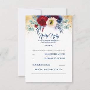 RSVP für Hochzeiten in Burgund Rot und Navy Blue Karte