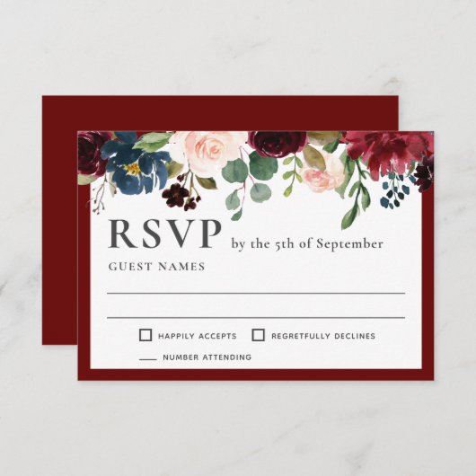 RSVP für Hochzeiten in Burgund und der Marine (Vorne/Hinten)