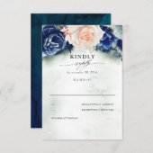 RSVP für Hochzeiten mit blauer Flora und Navy (Vorne/Hinten)