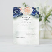 RSVP für Hochzeiten mit blauer Flora und Navy Karte (Stehend Vorderseite)