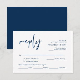 RSVP für Hochzeiten mit Essensmöglichkeiten, Navy Begleitkarte