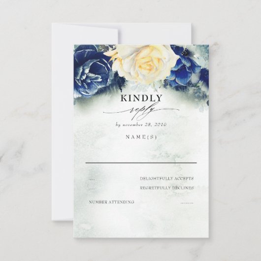RSVP für Hochzeiten mit gelber und blauer Blüte (Vorderseite)