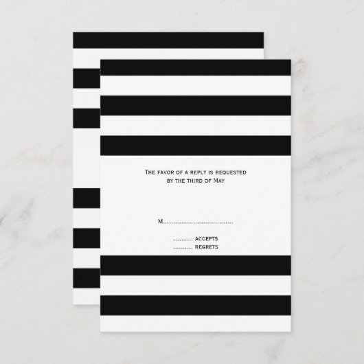 RSVP für Hochzeiten mit schwarzem und weißem Strei (Vorne/Hinten)