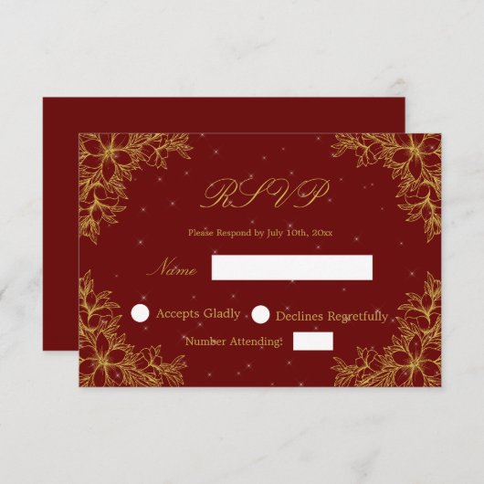 RSVP für Hochzeiten mit Verzierter Blumengrafik (Vorne/Hinten)