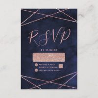 RSVP für Hochzeiten von Navy Blue & Rose Gold Geom