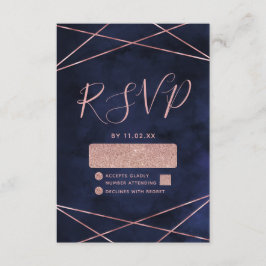RSVP für Hochzeiten von Navy Blue & Rose Gold Geom
