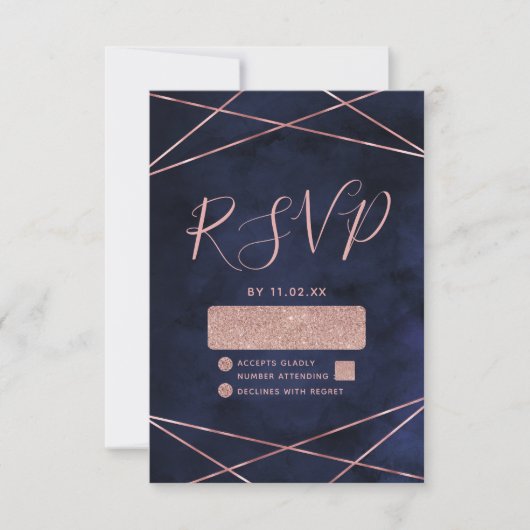 RSVP für Hochzeiten von Navy Blue & Rose Gold Geom (Vorderseite)