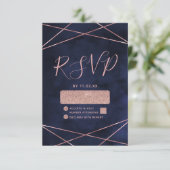 RSVP für Hochzeiten von Navy Blue & Rose Gold Geom (Stehend Vorderseite)