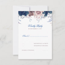 RSVP für Hochzeiten von Navy Blue und Mauve Floral