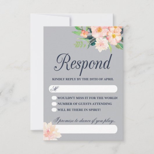 RSVP für Hochzeiten von Navy und Blush Karte (Vorderseite)