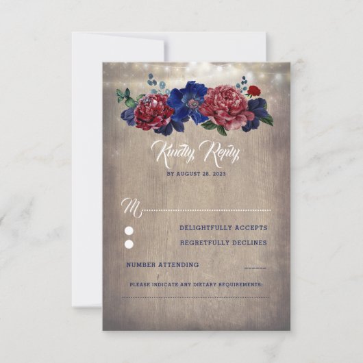 RSVP für Hochzeiten von Navy und Burgund (Vorderseite)