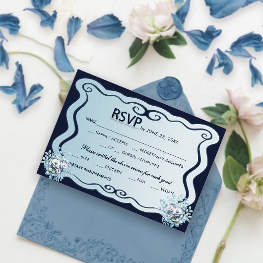 RSVP für Hochzeiten von Navy und Light Blue Chic B Karte