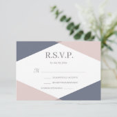 RSVP für Hochzeitsszeiten: Navy Blush Pink Geometr Einladung (Stehend Vorderseite)