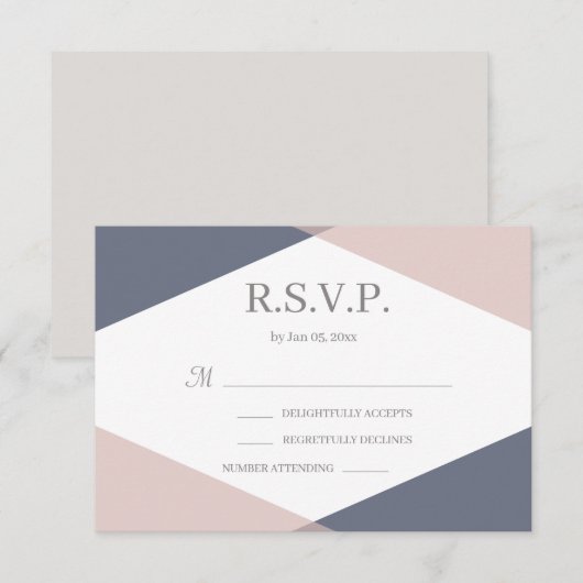 RSVP für Hochzeitsszeiten: Navy Blush Pink Geometr Einladung (Vorne/Hinten)