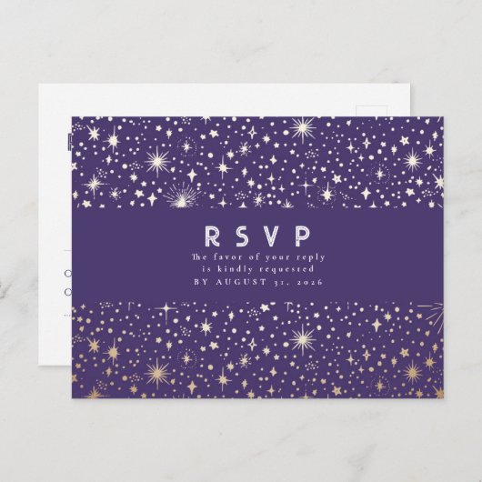 RSVP für Lila und goldene Nächte Postkarte (Vorne/Hinten)