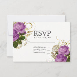 RSVP für lila und goldene Vintag-Chic-Hochzeit