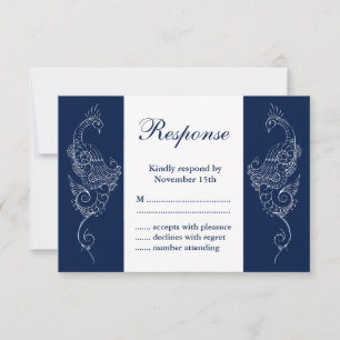 RSVP für Navy und White Mehndi Peacock Wedding Karte