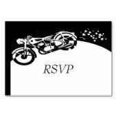 RSVP für Schwarz-weiße Motorradhochzeit Tischnummer (Vorderseite)